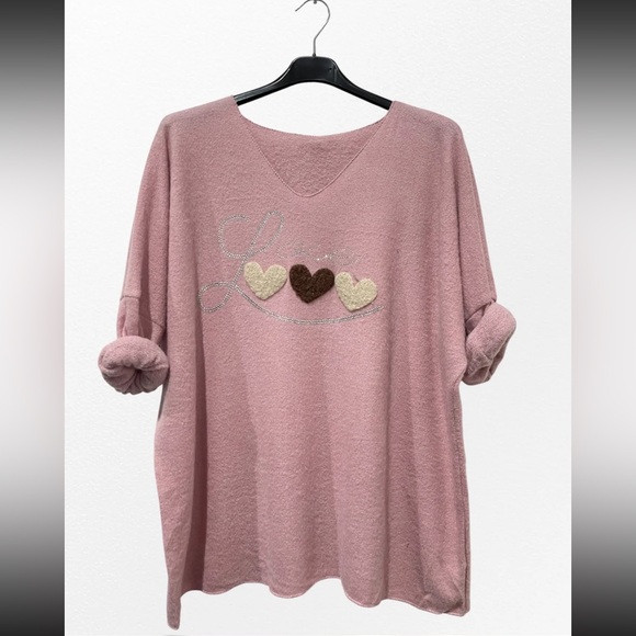 MADE IN ITALY Pink Sweater with Heart Design - Picture 1 of 1